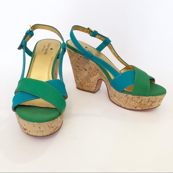 kate spade Shoes - Kate Spade green and blue platform wedges